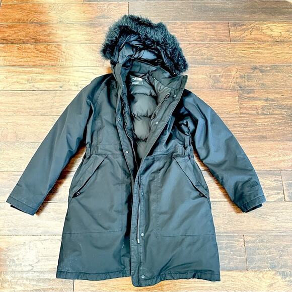 THE NORTH FACE Gotham Hyvent Jacket LARGE Parka Black Removable Faux Fur Hood - Picture 13 of 13